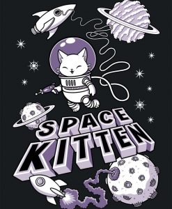 Space Kitten ladies black t-shirt